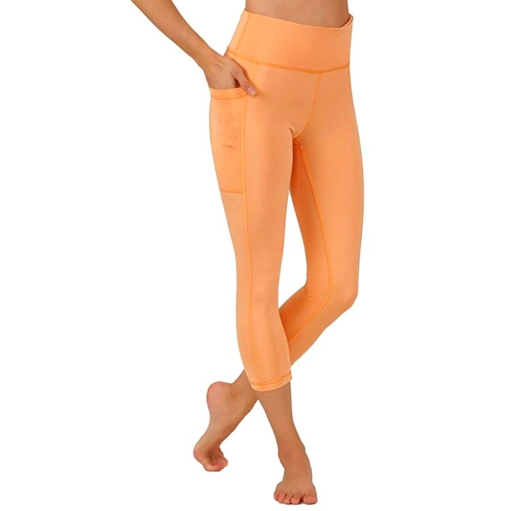 High Waist Running Capri Leggings Peach Orange Side Pockets XS 0–2 Dry Fit NIP